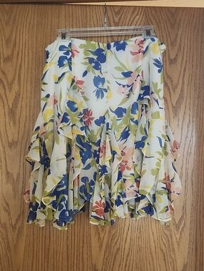 Floral Ruffle Skirt Lauren - White with Blue, Pink & Green